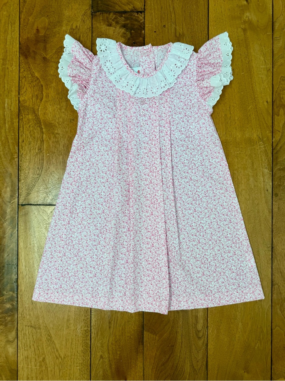 Shrimp & Grits Kids Pink Floral Eyelet Ruffle Collar Dress Size 5 EUC
